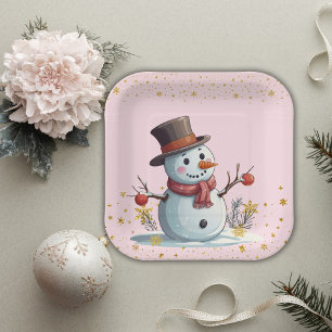 Pink & Gold Kleine Schneeflocken Snowman Baby Dusc Pappteller