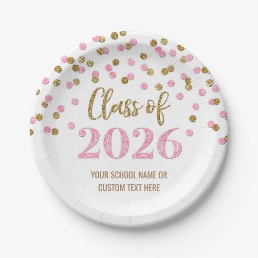 Pink Gold Konfetti Abschluss 2026 Pappteller (Vorderseite)
