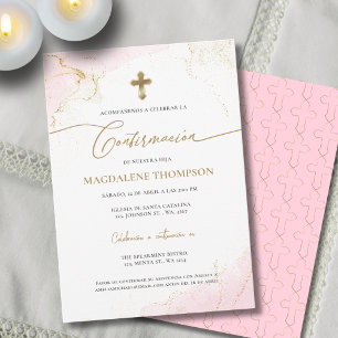 Pink Gold Kreuz Mädchen Konfirmation Confirmacion Einladung