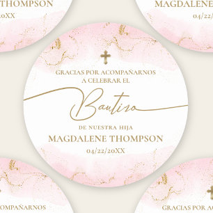 Pink Gold Kreuz Mädchen Tauf Bautizo Runder Aufkleber