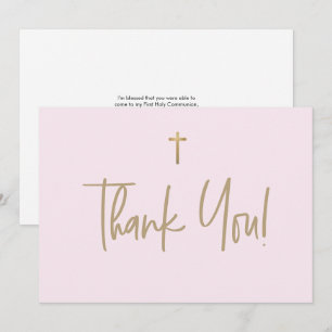 Pink Gold Kreuz Mädchenname Erstkommunion Dankeskarte