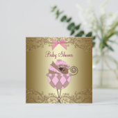 Pink Gold Lace Baby Girl Dusche Einladung (Stehend Vorderseite)