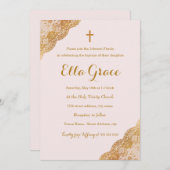 Pink Gold Lace Girl Taufe + Einladung (Vorne/Hinten)