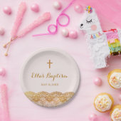 Pink Gold Lace Girl Taufen Paper Teller (Party)