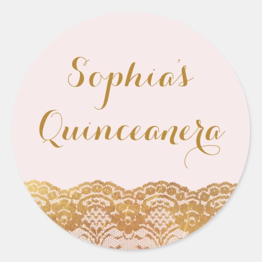 Pink Gold Lace Quinceanera Sticker (Vorderseite)