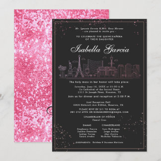 Pink Gold Las Vegas Quinceañera Geburtstag Einladung