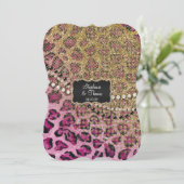 Pink Gold Leopard Animal Print Glitzer Hochzeit Einladung (Stehend Vorderseite)