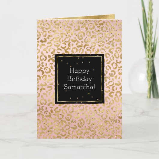 Pink Gold Leopard Glitz Confetti Card Karte (Vorderseite)