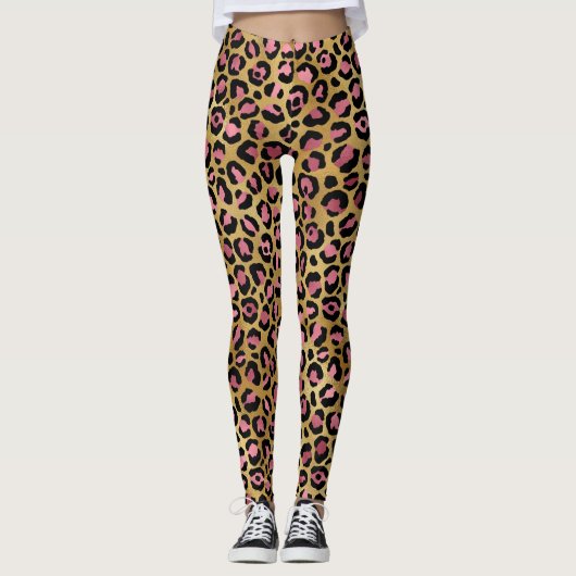 Pink & Gold Leopard Tierwerbung, Leopard-Geschenk Leggings (Vorderseite)