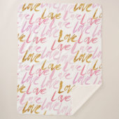 Pink & Gold LIEBE Muster Sherpa Blanka Sherpadecke (Vorderseite)