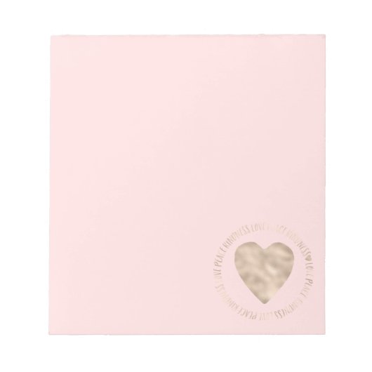 Pink Gold Liebe Peace Kindness Herz inspirierend Notizblock (Vorderseite)