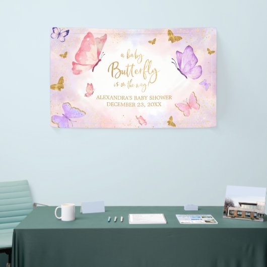 Pink Gold Lila Butterfly Baby Dusche Banner (Messeveranstaltung)