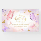 Pink Gold Lila Butterfly Baby Dusche Banner (Horizontal)
