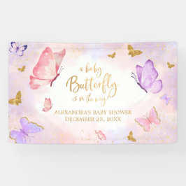 Pink Gold Lila Butterfly Baby Dusche Banner