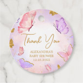 Pink Gold Lila Butterfly Baby Dusche Geschenkanhänger (Vorderseite)