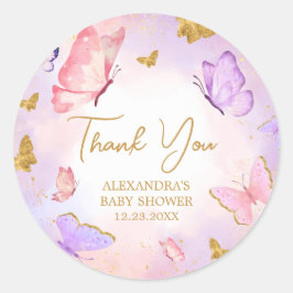 Pink Gold Lila Butterfly Baby Dusche Runder Aufkleber
