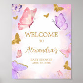 Pink Gold Lila Butterfly Baby Dusche Willkommen Poster (Vorne)
