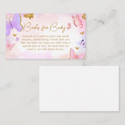 Pink Gold Lila Butterfly Books für Baby Begleitkarte (Vorne/Hinten)