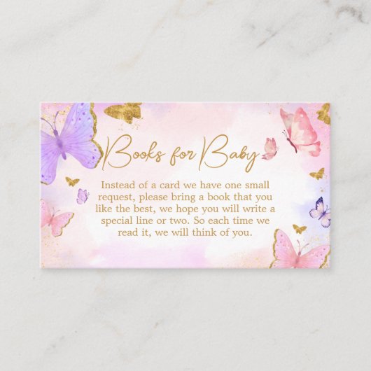 Pink Gold Lila Butterfly Books für Baby Begleitkarte (Vorderseite)