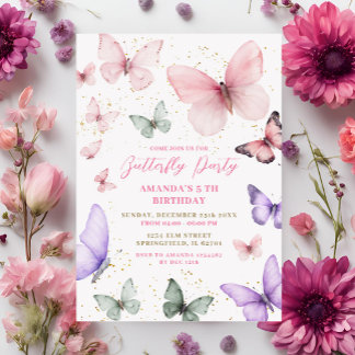 Pink Gold Lila Butterfly Party Geburtstag Einladung