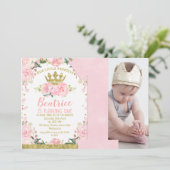 Pink Gold Little Princess Crown 1. Geburtstag Einladung (Stehend Vorderseite)