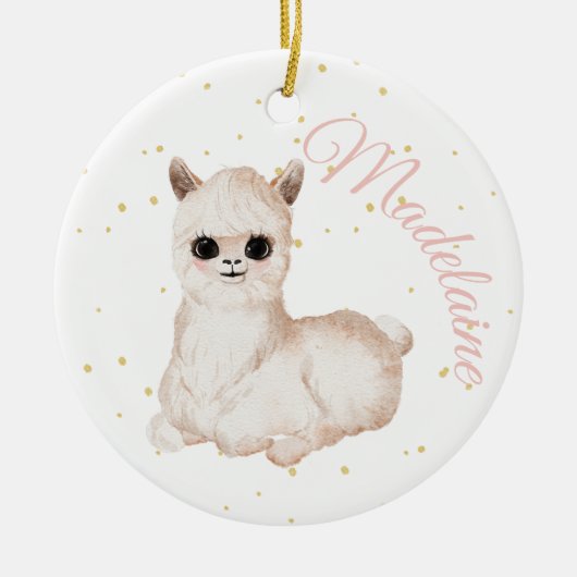 Pink Gold Llama Niedliches Foto Keramik Ornament (Vorne)