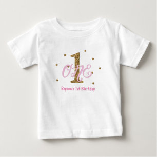 Pink & Gold Mädchen EIN 1. Geburtstagsfeier Benutz Baby T-shirt