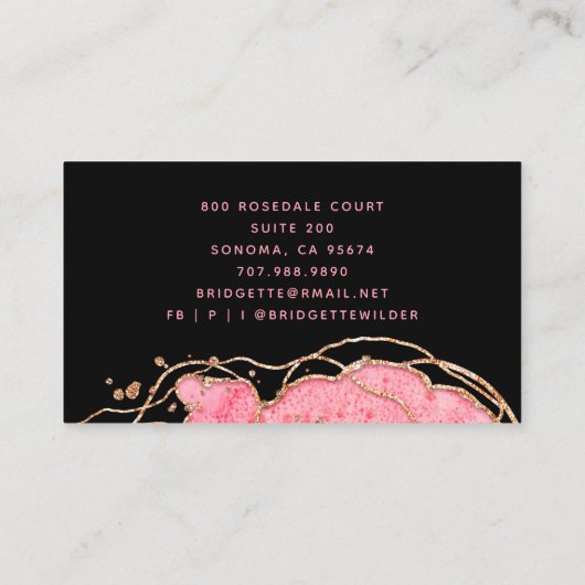 Pink Gold Marmor Agate Black Hair Stylist Visitenkarte (Rückseite)