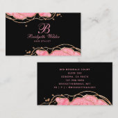 Pink Gold Marmor Agate Black Hair Stylist Visitenkarte (Vorne/Hinten)