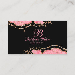 Pink Gold Marmor Agate Black Hair Stylist Visitenkarte