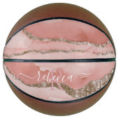 Pink Gold Marmor Monogram Calligrafy Script Name Basketball (Vorderseite)