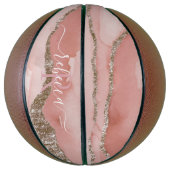 Pink Gold Marmor Monogram Calligrafy Script Name Basketball (Vertikal)