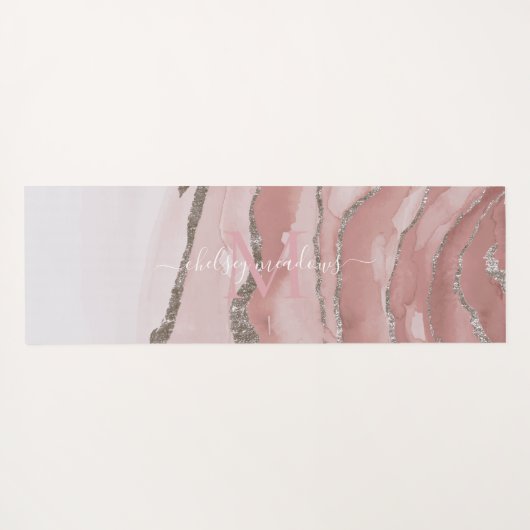 Pink Gold Marmor Monogram Calligrafy Script Name Yogamatte (Rückseite (Horizontal))