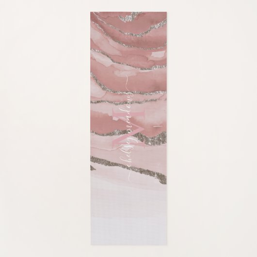 Pink Gold Marmor Monogram Calligrafy Script Name Yogamatte (Vorderseite)