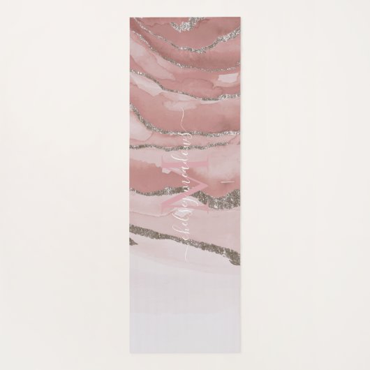 Pink Gold Marmor Monogram Calligrafy Script Name Yogamatte (Rückseite)