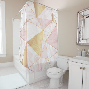 Pink & Gold Marmor Poly Geometrische Dreiecke Duschvorhang