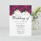 Pink Gold Marsala Blume Hochzeit Einladung (Stehend Vorderseite)