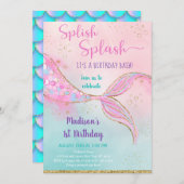 Pink Gold Mermaid Birthday Einladung (Vorne/Hinten)