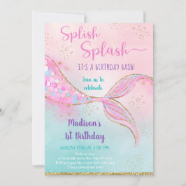 Pink Gold Mermaid Birthday Einladung