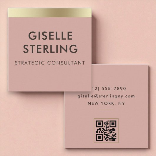 Pink Gold Metallic QR Code Quadratische Visitenkarte