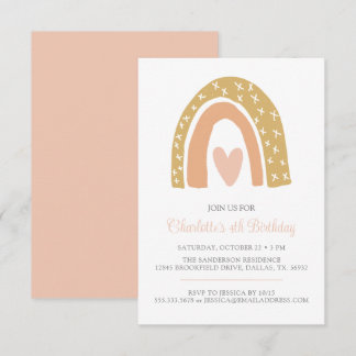 Pink Gold Minimalistisch Boho Rainbow Birthday Par Einladung