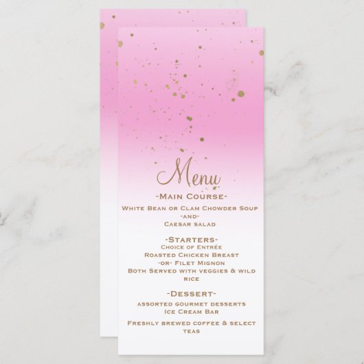 Pink Gold Modern Glam Confetti Party Wedding Menü Menükarte (Vorne/Hinten)