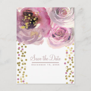 Pink & Gold Moderne Blumenfarbe Save the Date Ankündigungspostkarte
