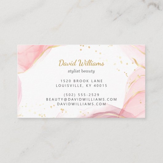 Pink Gold Moderne Kunst Flüssiges Wasserfarbengesc Visitenkarte (Rückseite)