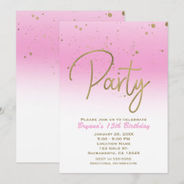 Pink & Gold Moderner Glam Confetti Geburtstagspart Einladung
