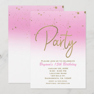 Pink & Gold Moderner Glam Confetti Geburtstagspart Einladung