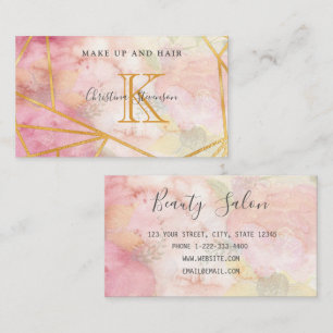 Pink Gold Monogram Floral Makeup Artist Hair Salon Visitenkarte