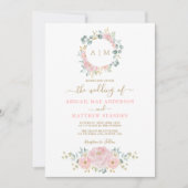Pink Gold Monogram Watercolor Floral Wedding Party Einladung (Vorderseite)