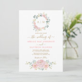 Pink Gold Monogram Watercolor Floral Wedding Party Einladung (Stehend Vorderseite)