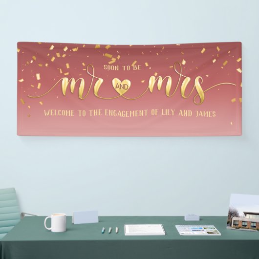 Pink Gold Mr. and Mrs. Verlobung Banner (Messe)